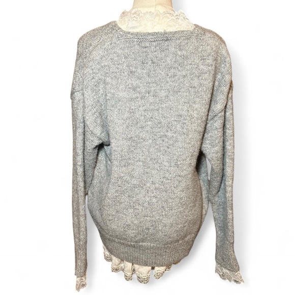 Victorian Coquette Gray Women's Sweater with Lace Collar and Cuffs - Picture 4 of 6